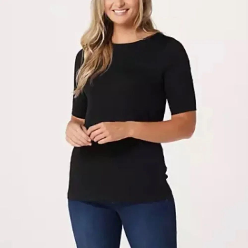 Denim & Co. Essentials Anywear Jersey Boat Neck Elbow Sleeve Top